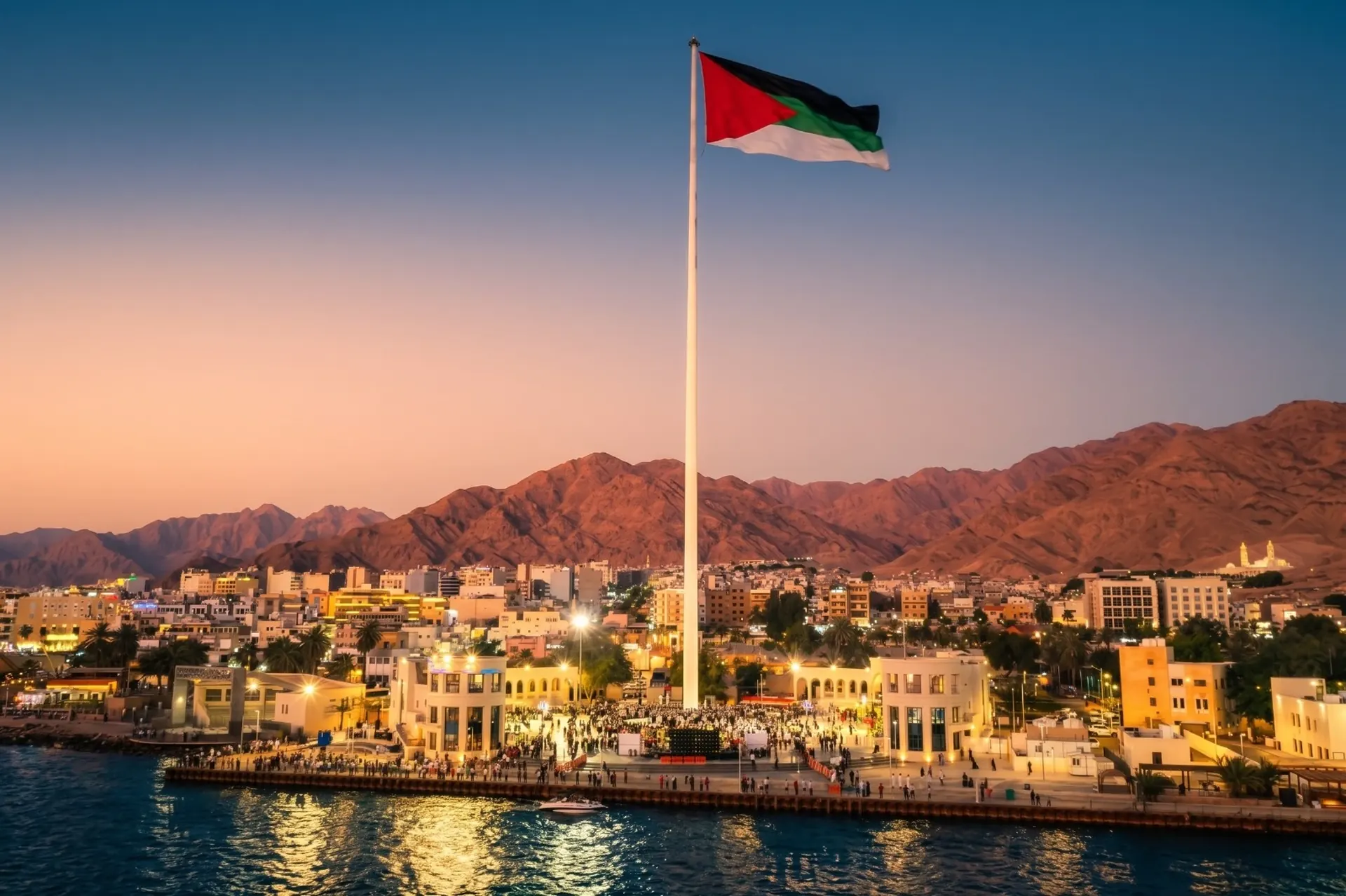 The flagpole over Aqaba at sunset